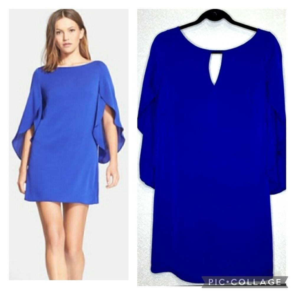 Milly Butterfly Sleeve Keyhole Cobalt Blue Silk Dress 6